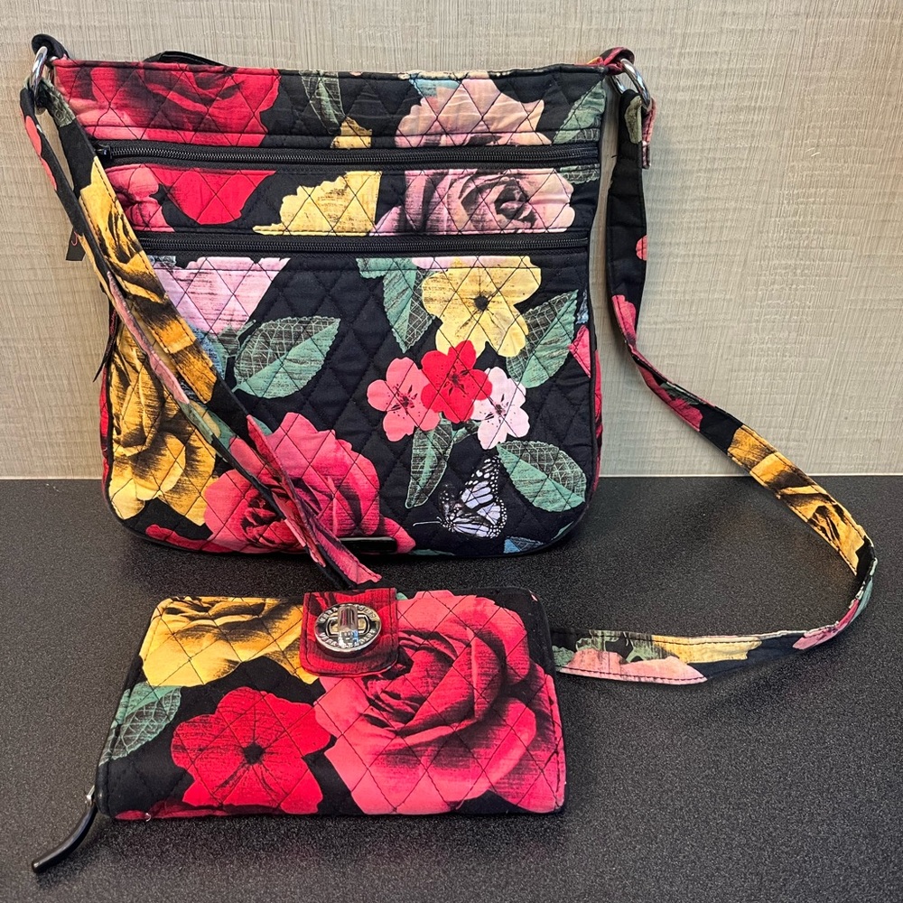Vera Bradley Crossbody Purse and Wallet Havana Rose